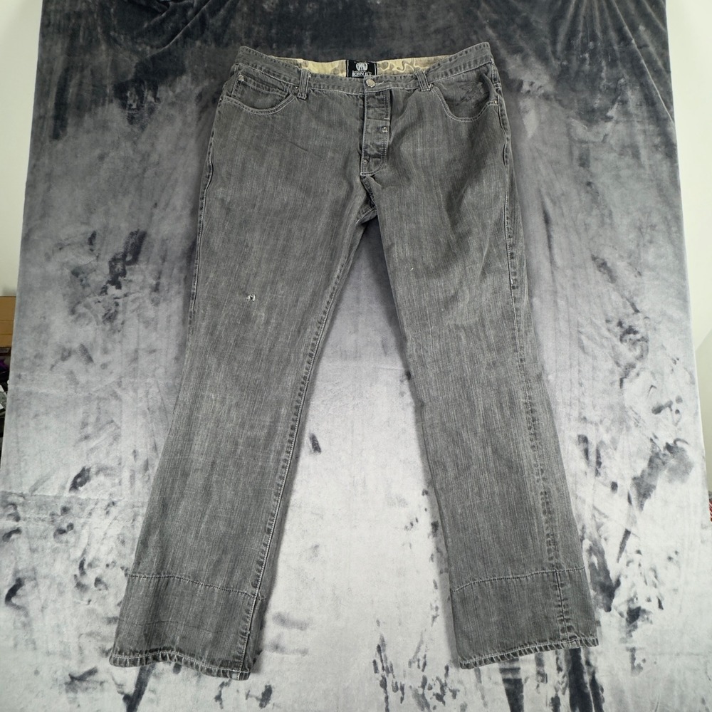 Born Fly Jeans Mens 40 Grey Straight Leg Button Fly Camo Waistband 4665